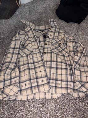 mittoshop Cream & Blue Plaid Shacket